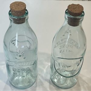 🐮Vintage clear milk glass jar w/ cork top. Lot of 2. EUC. READ MORE BELOW.